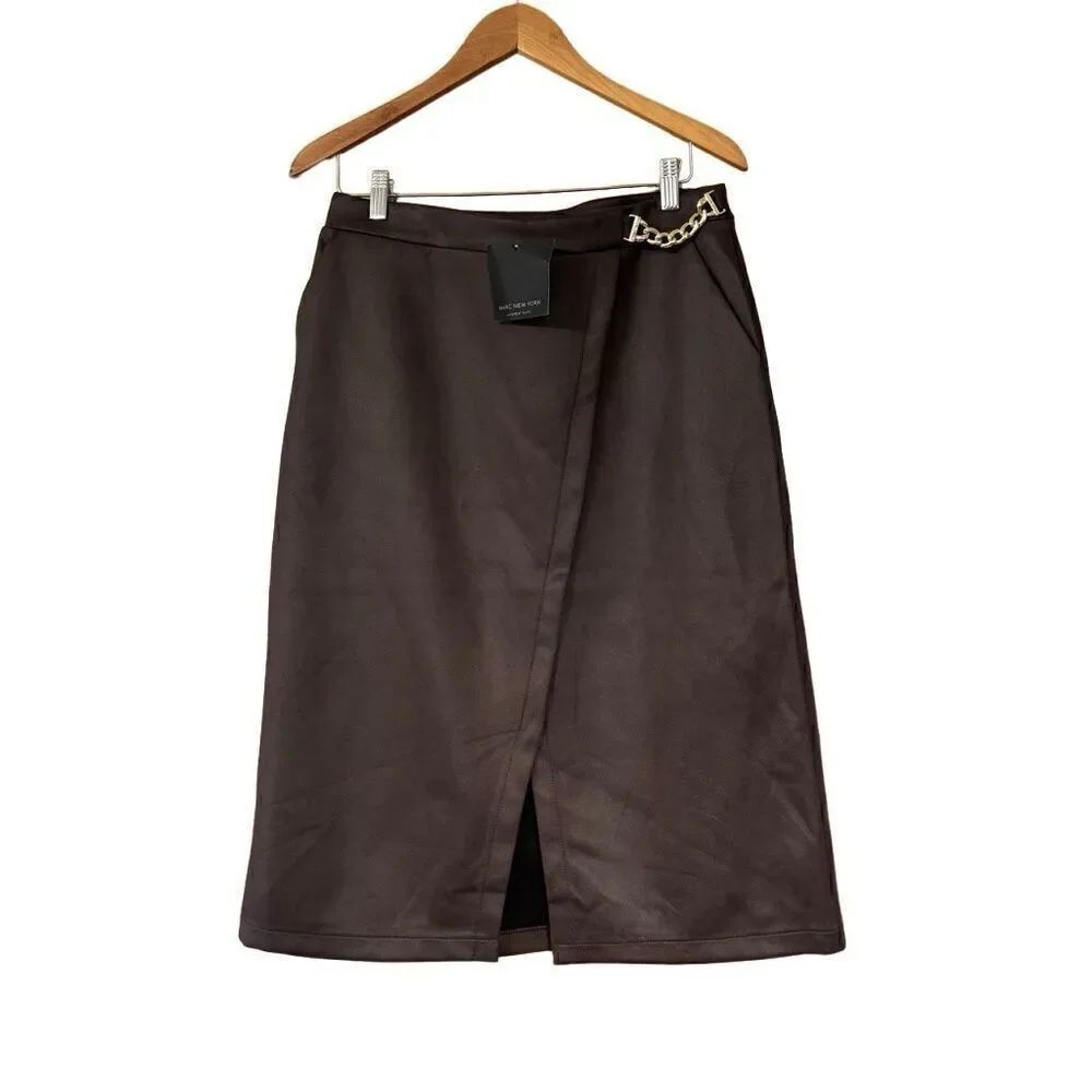 MARC NEW YORK ANDREW MARC Brown Skirt Golden Chain Detail size medium new
